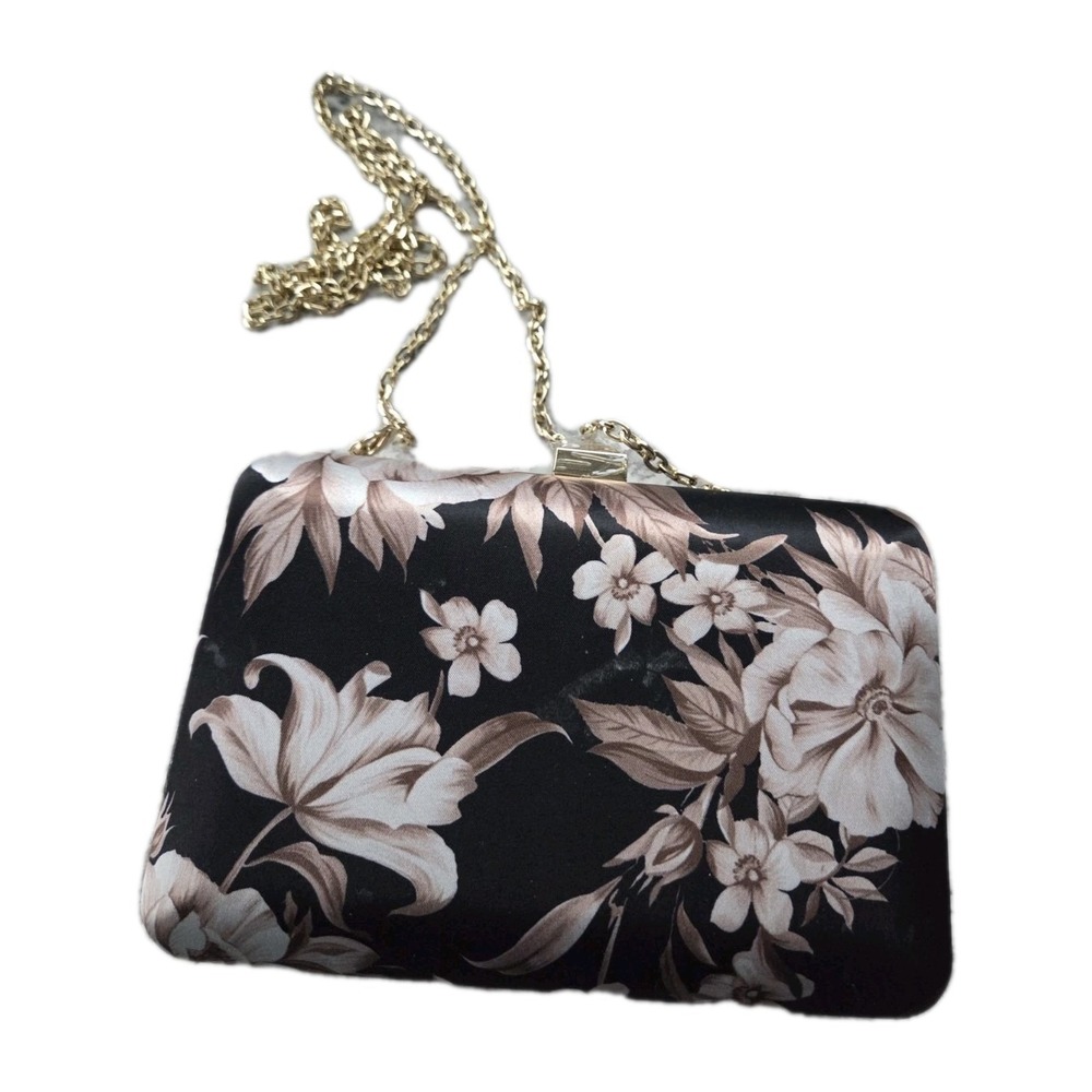 Express Black Floral Stud Clasp Closure Clutch Bag NWOT Gold Chain Crossbody